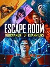 Escape-Room-Tournament-of-Champions-DVD-Five-characters-in-perilous-situations.-Taylor-Russel-in-an-empty-train-car-with-multiple-lightening-bolts-coming-towards-her.