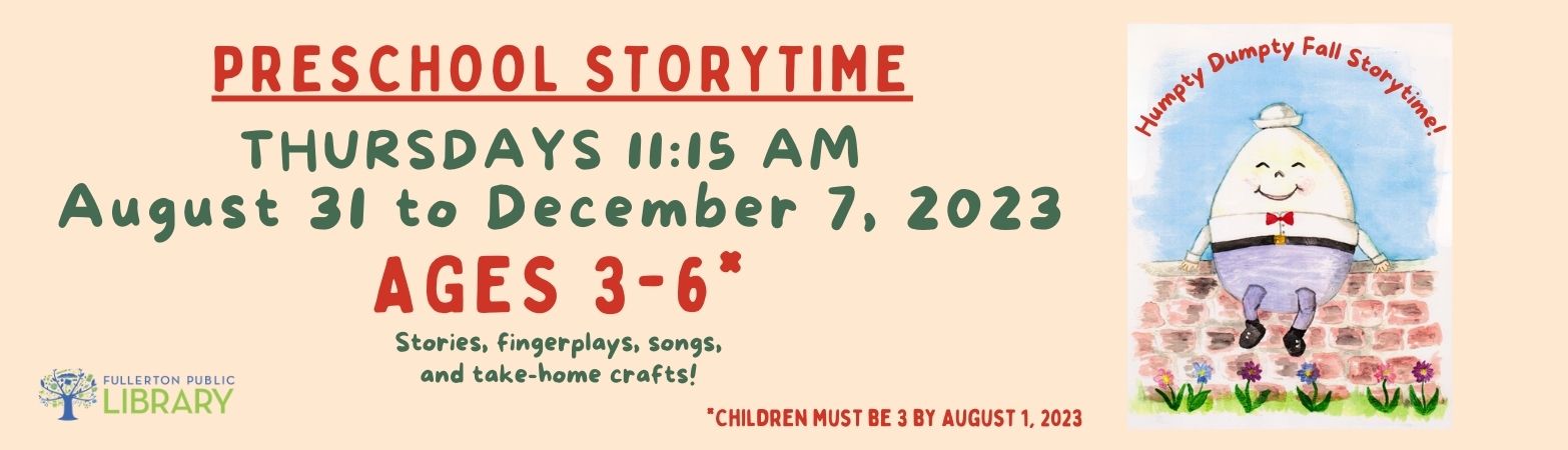 Advertisement for Thursday 11:15am Preschool Storytime