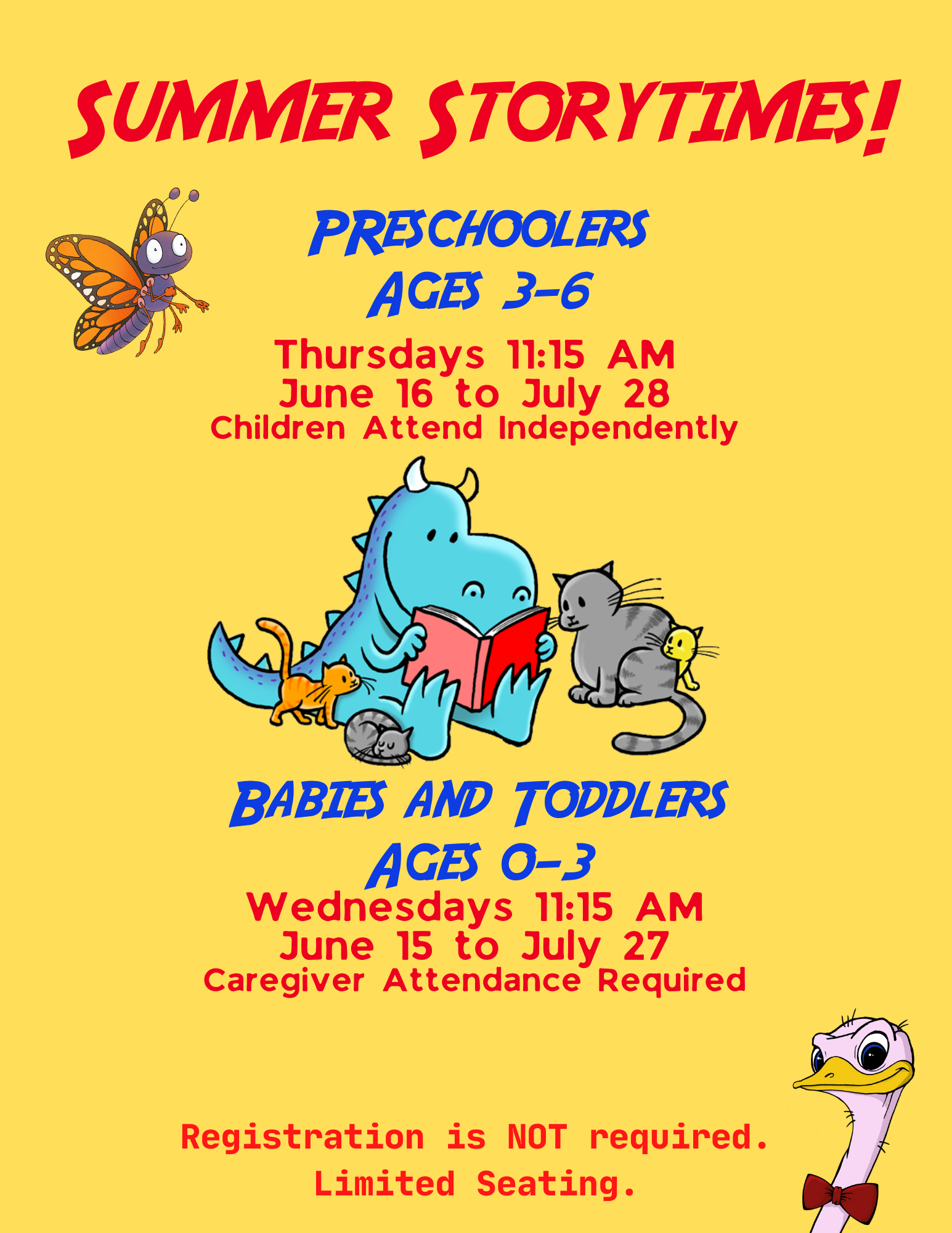 Summer Storytime Baby Toddler Wednesdays 11:15, Preschool Thursdays 11:15